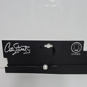 Black Corded Choker with Pearl